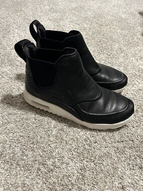 Nike Black Leather Slip-On Sneakers with White Sole